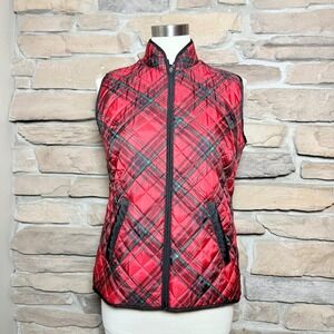 Karen Scott XS Plaid Quilted Vest Red Green Black Puffer Winter Warm Layer
